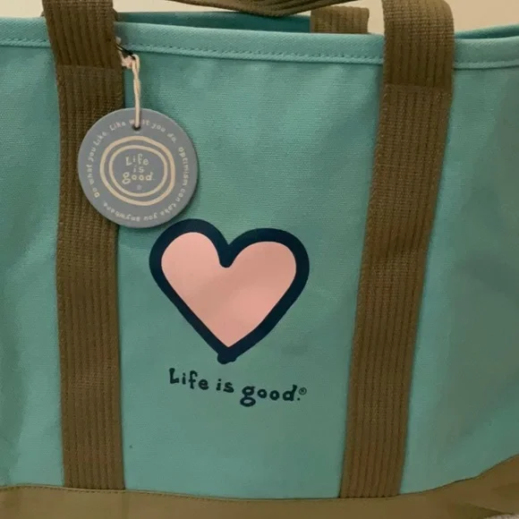 Life Is Good Heart Canvas Tote - Picture 2 of 3
